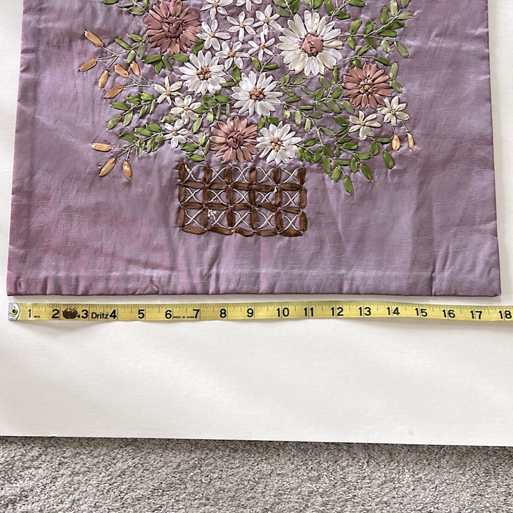 Silk Embroidered Floral Purple Cushion Cover - Picture 5 of 6